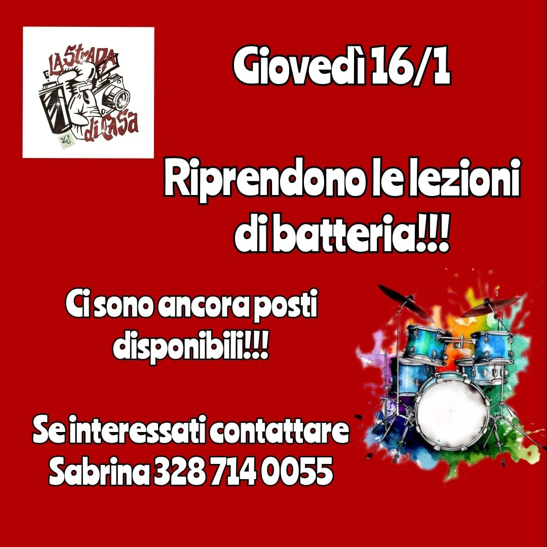 16 gennaio 2025 riprendono le lezioni di batteria