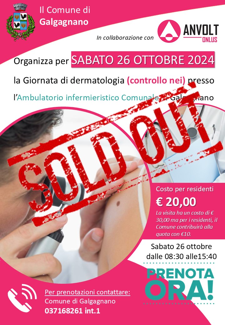 SOLD OUT - 26 ottobre 2024 giornata di dermatologia (controllo nei)